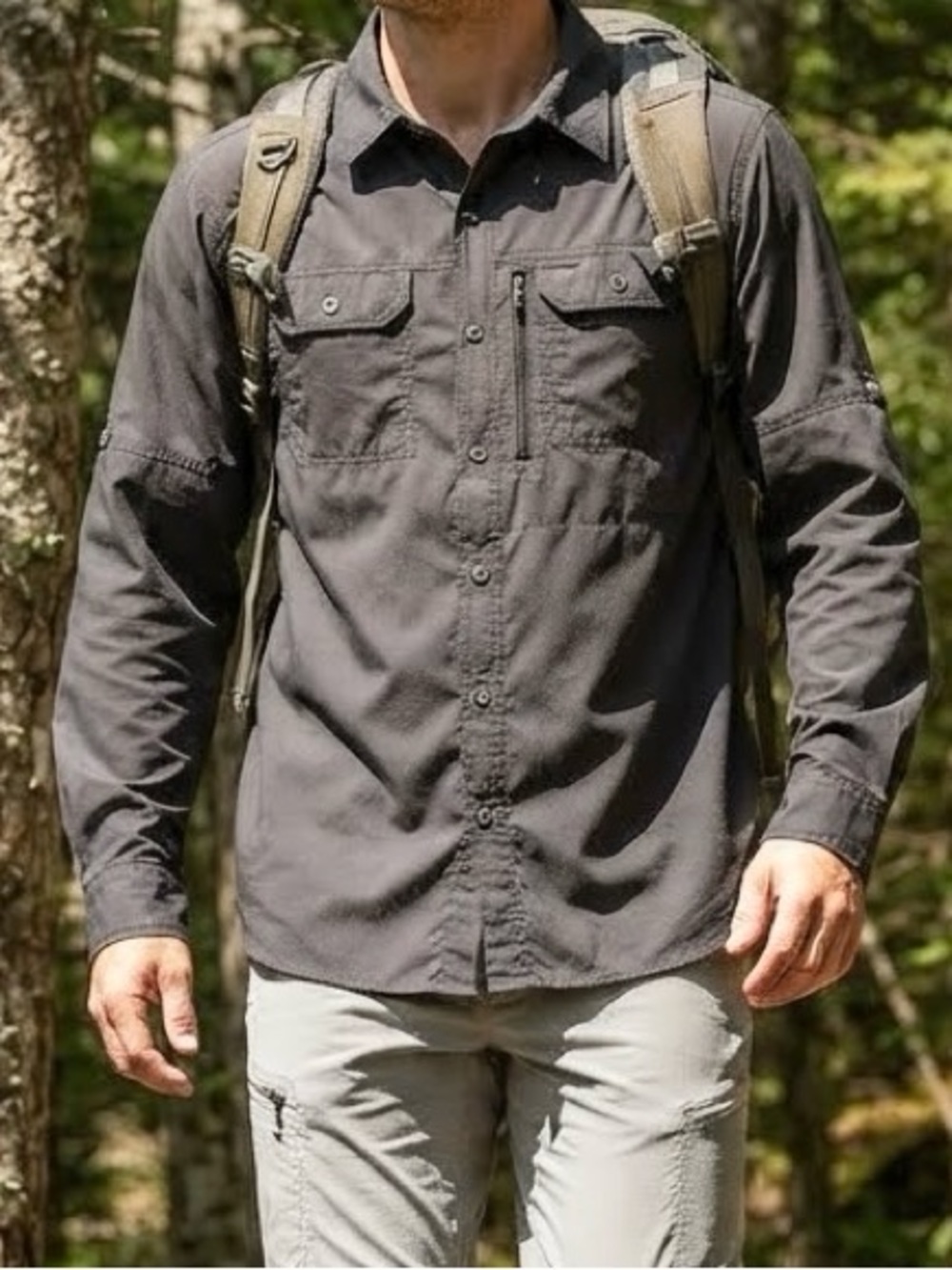 Eddie Bauer Men's 2XL Dark Gray Long Sleeve Hiking Button Down Shirt Trail